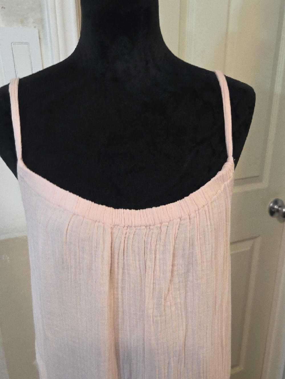 dylan Pale Pink Spaghetti-Strap Maxi Dress Summer Beach Crinkle Flowy Cotton - Picture 3 of 14